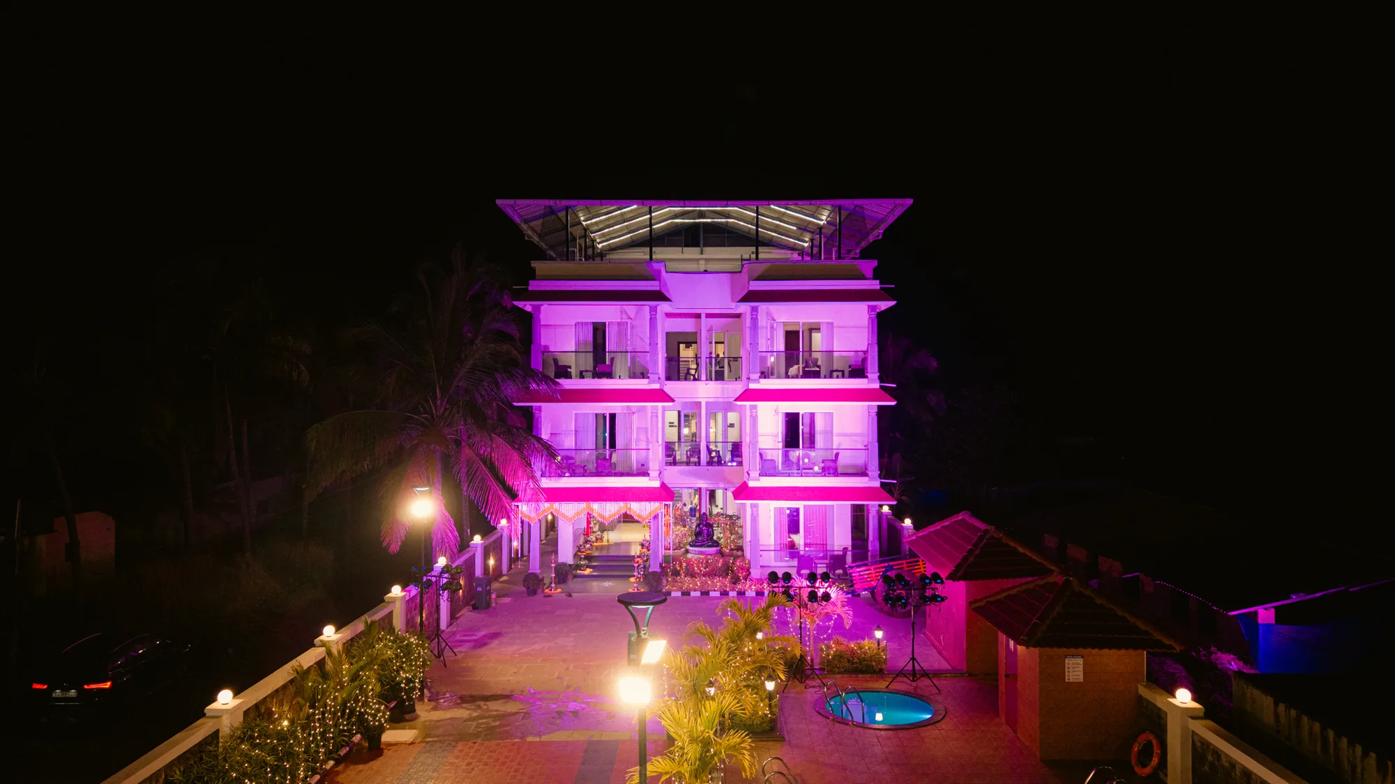 Casa Marina illuminated at night